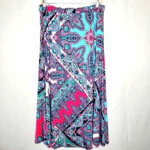 Chico's Paisley Scarf Print Maxi Skirt Size 3 US XL/16 Stretch Pull-on Floral